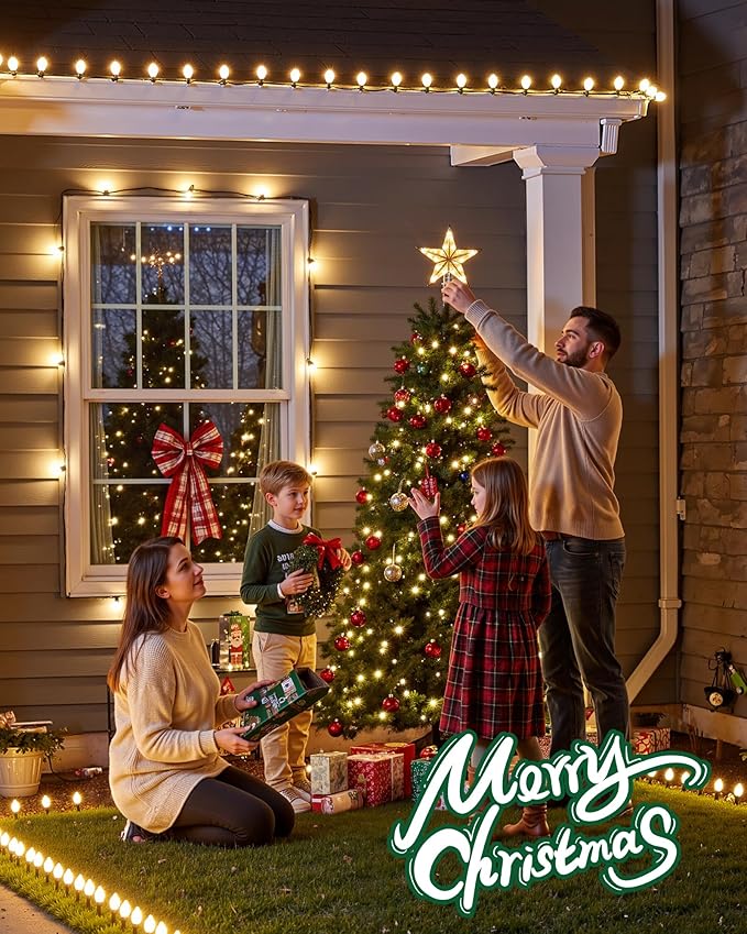 C9 LED Christmas Lights Outdoor with 100 Spring Clips, 81FT 100 LED C9 String Lights Waterproof Connectable for Outside Roofline Patio House Yard Windows Garden Christmas Decorations, Warm White