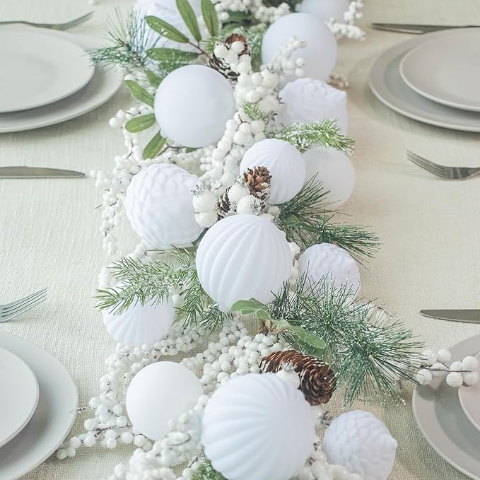 KI Store Velvet Christmas Balls White 25pcs Flocked Christmas Tree Ornaments Assortment for Xmas Tree Holiday Decor