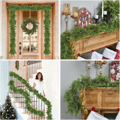 6.3FT Christmas Cedar Garland Artificial Cypress Greenery Soft Faux Pine Realistic Green Garland for Mantle Fireplace Table Wall Indoor Christmas Decorations