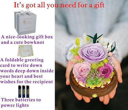 Valley of Rain & Forest Long-Lasting Real Flowers, Unique Floral Gift For you to send Love for All Occasions, for Indoor Decoration (Light-Purple Rose, Light-Pink & Purple-Pink Austin Roses)