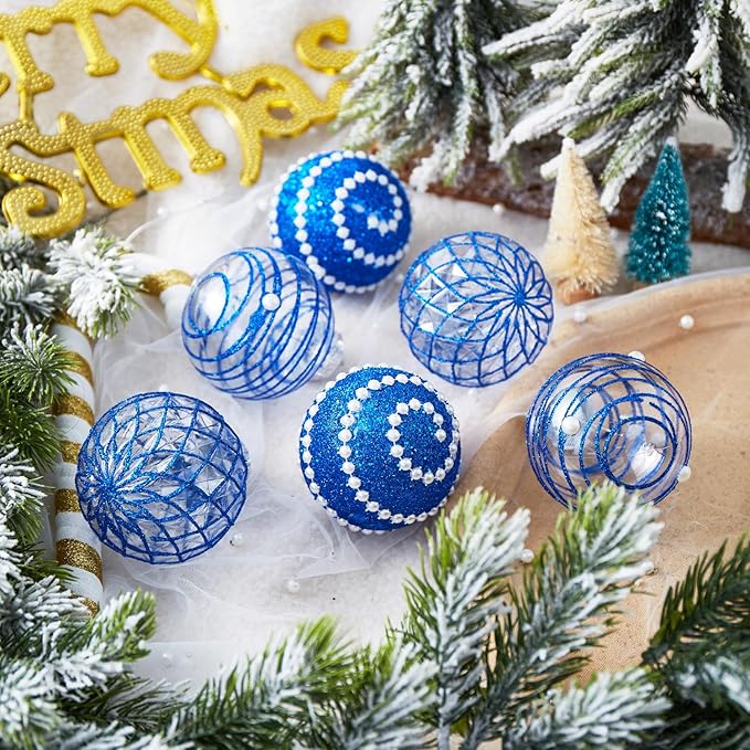 12CT Christmas Ball Ornaments Royle Blue Shatterproof Clear Large Plastic Christmas Tree Decoration, Delicate Hanging Ornaments for Xmas Party, Wedding, Holiday and Home Décor(70mm/2.76")