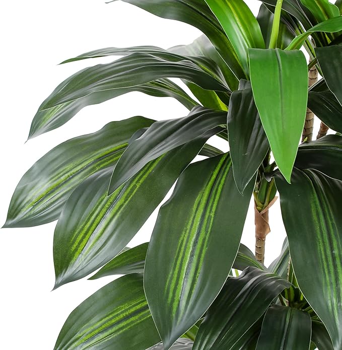 Artificial Dracaena Tree with White Tall Planter, 5ft Tall Potted Artificial Dracaena Silk Plant, Fake Yucca Tree Plant, Home Office Floor Room Decor Plants Indoor Outdoor, Housewarming Gift