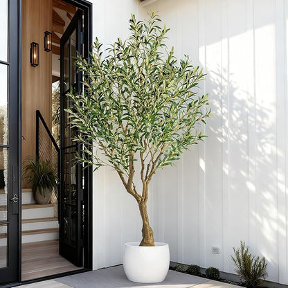 6ft Faux Olive Tree with Pot & Moss Artificial Olive Plant Fake Olive Tree for Home Decor, Large Indoor Artificial Trees Faux Plants Indoor Durable Artificial Trees for Living Room/Office