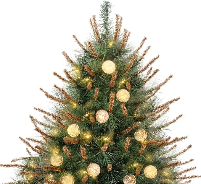 Selena 4.5ft Prelit Artificial Christmas Tree with 373 Branch Tips, 130 Warm Lights and Metal Stand, 33" Wide Realistic Withered Christmas Tree with Lights by Naomi Home