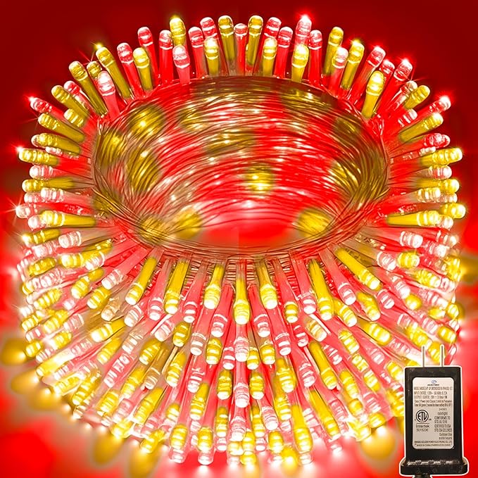 328 FT 1000 LED String Lights Outdoor Indoor, Christams String Lights Waterproof 8 Modes & Timer, Fairy Lights Plug in for Bedroom, Weeding, Patio, Party, Holiday,Christmas Decor (Red+Warm)