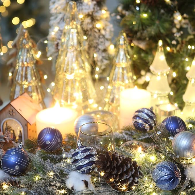 Sea Team 60mm/2.36" Set of Colorful Painted Sparkling Ornaments and Hanging Balls for Christmas Tree - 30pcs