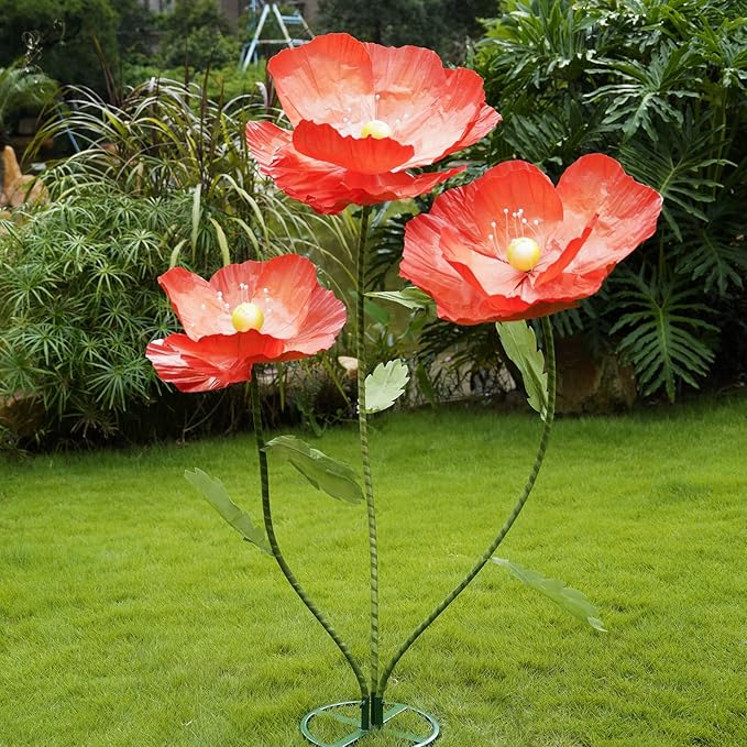 Giant Flowers for Decoration,Large Paper Flowers with Standing Stems and Base,3 pcs Artificial Flowers for Home Decor, Wedding Decorate, Photography Props, Party Banquet (Orange)