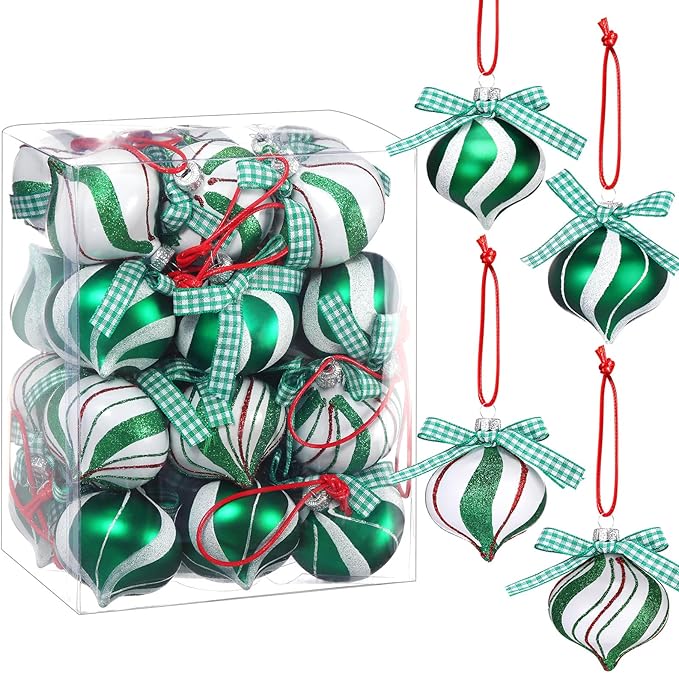 Syhood 24 Pcs Christmas Tree Ornaments, Christmas Ball Decorations Set, Shatterproof Baubles Xmas Tree Hanging Decor, Peppermint Candy Ball Red White Green Stripes Party Holiday(Cute,2.36 Inches)