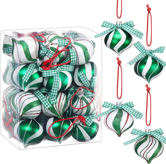 Syhood 24 Pcs Christmas Tree Ornaments, Christmas Ball Decorations Set, Shatterproof Baubles Xmas Tree Hanging Decor, Peppermint Candy Ball Red White Green Stripes Party Holiday(Cute,2.36 Inches)