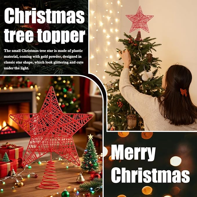 Christmas Tree Topper, 10" Glittering Xmas Star Treetop for Holiday Indoor Ornament Christmas Tree Decoration(Red)