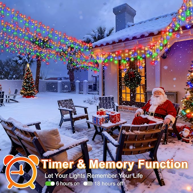 KNONEW 33FT 400 LED Christmas Lights Outdoor Black Wire String Lights with 75 Drops, 8 Lighting Modes, Timer Memory Function Connectable Hanging Curtain Lights for Halloween Party Decor(Multicolor)