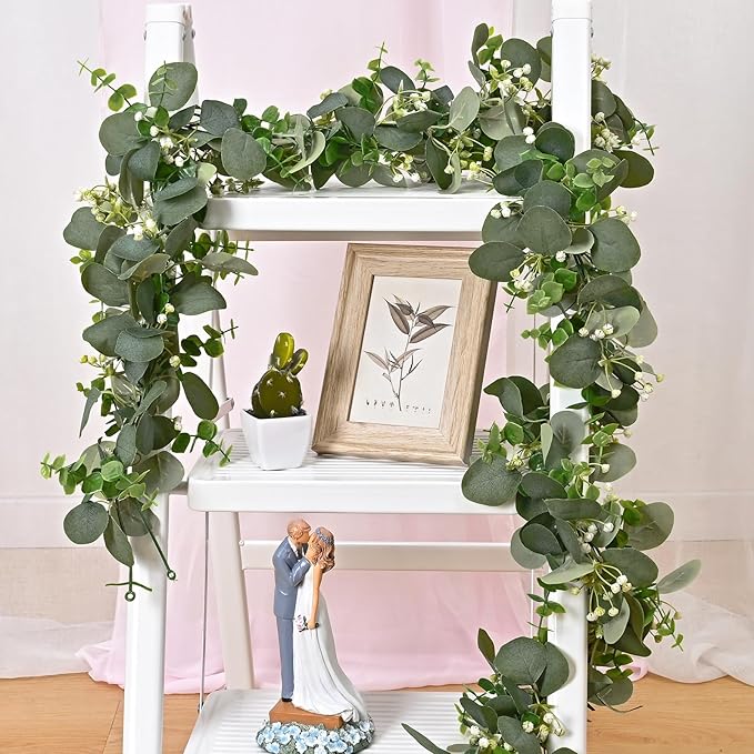 Dolicer 2 Packs 6FT Artificial Eucalyptus Garland, Faux Greenery Garland Fake Vines Hanging Silver Dollar Eucalyptus Leaves for Wedding Backdrop Arch Table Wall Party Home Decor