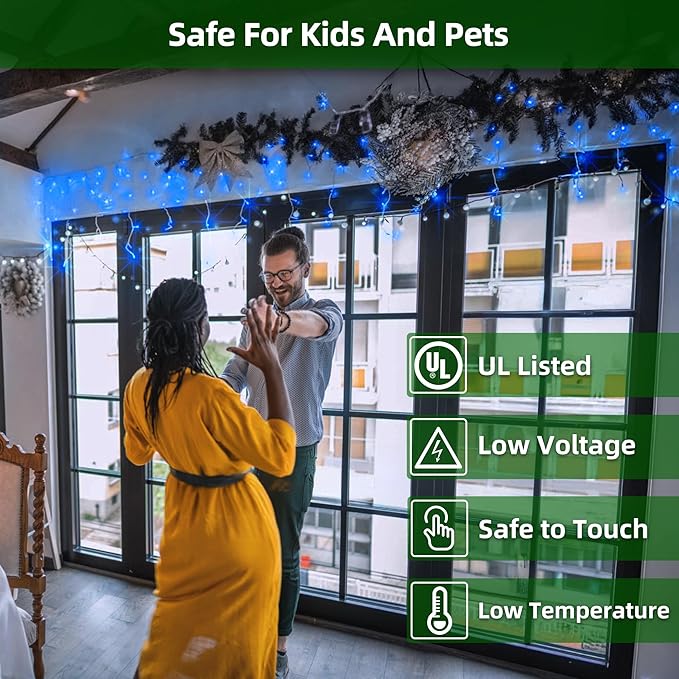 504 LED Christmas Lights with 112 Drops, 50ft 12 Modes Blue Fairy String Lights with Timer Dimmable, Waterproof Twinkle Lights for Indoor Outdoor Holiday Wedding Party Eaves Yard Yard Christmas Decor