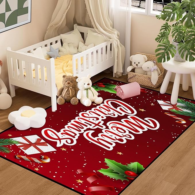 2' X 3' Christmas Rug, Snowflake Rug, Xmas New Year Gift Door Mat for Bedroom Living Room Kitchen, Merry Christmas Indoor Floor Mats for Holiday Festive Decoration,23.6" X 35.4"