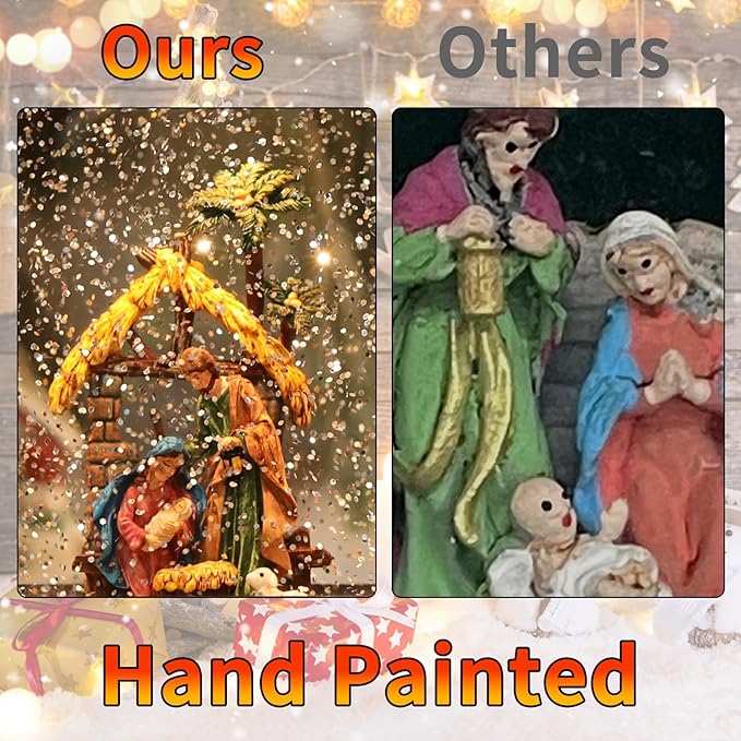 Nativity Scene Snow Globe Christmas Decorations Lantern, Glittering Lighted Plug-in, 3 AA Battery Operated & USB Powered, Nativity Scene Snow Globe Lantern for Christmas Home Decoration and Gift