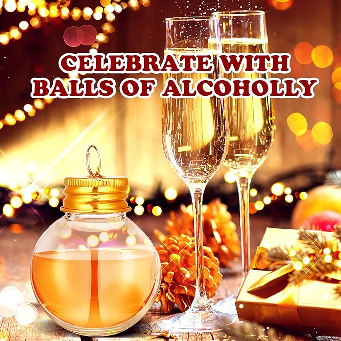Patelai 18 Pcs Christmas Drink Balls Clear Shot Glass Ornaments Xmas Tree Fillable Ornaments Plastic Xmas Water Bottle Bulbs for Holiday Party Decorations (Round,50 ml)