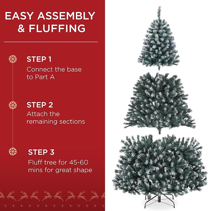 Best Choice Products Artificial Frosted Christmas Tree, 7.5ft Premium Pre-Lit Realistic Spruce Holiday Décor w/Dense Branches, Metal Base – Blue Spruce