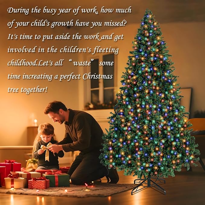 ININ 7FT Prelit Christmas Spruce Artificial Tree with Led Lights, Lighted Christmas Tree,Hinged Full Xmas Tree for Home Party Decoration,500 LED Lights,1592 Branch Tips, Metal Hinges & Foldable Base.