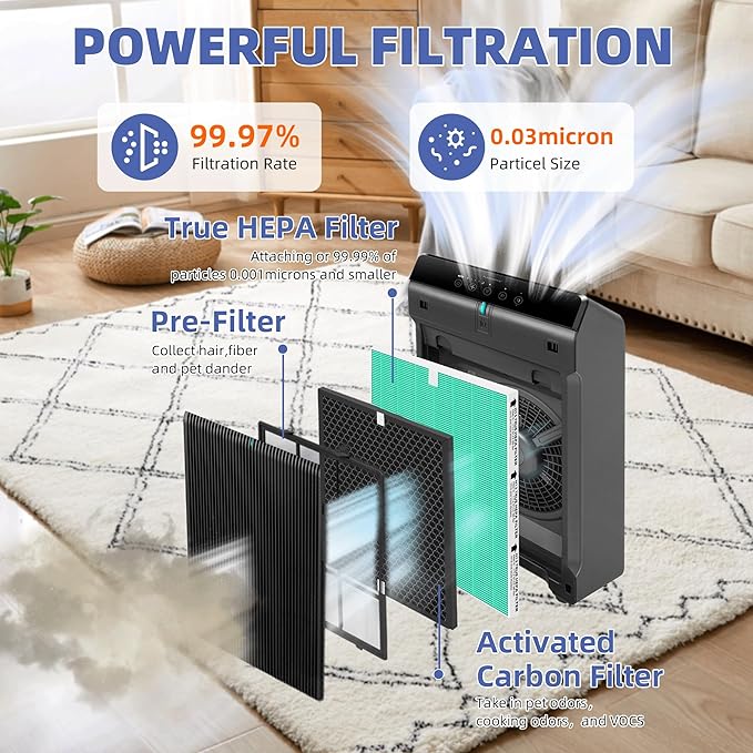 5510 5520 HEPA Toxin Absorbe Air Purifier Filter Q Replacement for Winix 5510 5520 Plasmawave Air Purifier H13 True HEPA Carbon Filter,# 1712-0123-00,3 Combon Set