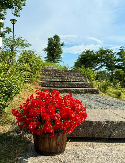 10 Bundles Artificial Flowers for Outdoor,UV Resistant Fake Petunia Flowers,Faux Plants for Outside Hanging Planters,Artificial Plants for Indoor Porch Garden Home Wedding Decor(Red)