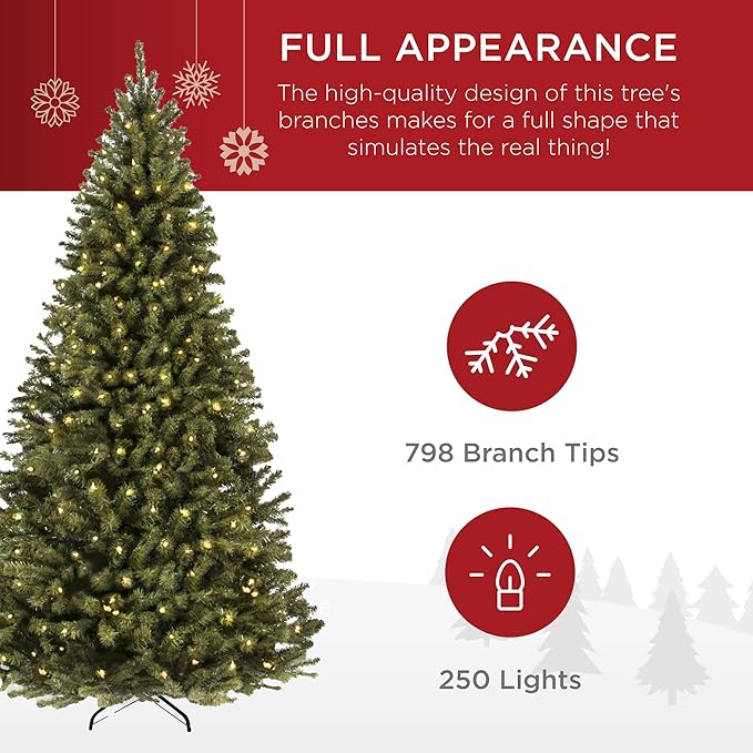Best Choice Products Artificial Christmas Tree, 6ft Premium Pre-Lit Realistic Spruce Holiday Décor w/Dense Branches, Metal Base - Green Spruce