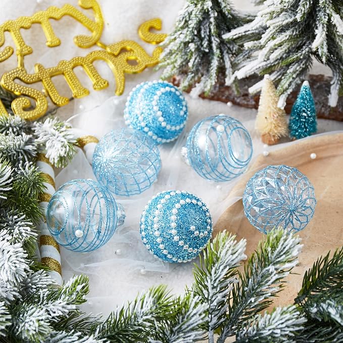 12CT Christmas Ball Ornaments Baby Blue Shatterproof Clear Large Plastic Christmas Tree Decoration, Delicate Hanging Ornaments for Xmas Party, Wedding, Holiday and Home Décor(70mm/2.76")