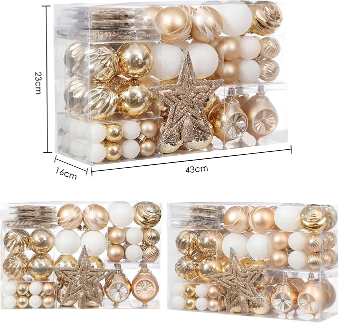 XmasExp 99-Pack Christmas Ball Ornaments Assorted Shatterproof Christmas Tree Decorations with Hand-held Gift Package for Xmas Tree,Home,Party(Champagne Gold)