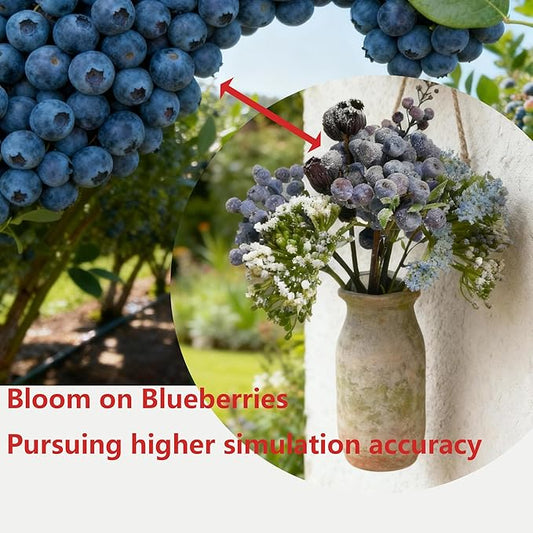 Artificial Flowers with Blueberries 10 Stems - Non Irritating Gas for Indoor and Outdoor Decoration, Home Decor, Wedding Decor and Table Centerpieces（no vase）