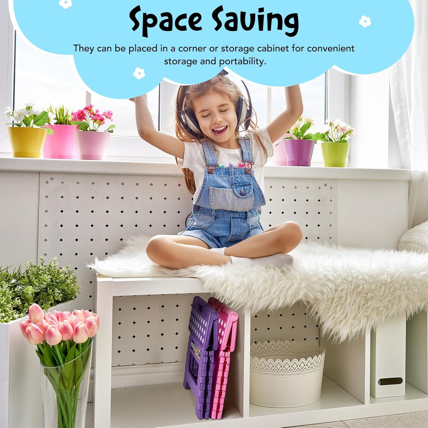 ACKO Folding Step Stool 9 Inch 300 lb Capacity, Plastic Foldable Step Stools for Kids and Adults, Folding Stools Suitable for Kitchen, Stepping Stool with Handle Purple 1PC