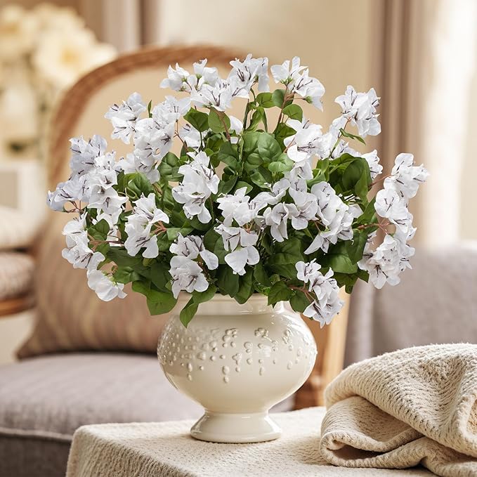 4 Pcs Artificial Flowers Bougainvillea Outdoor Artificial Plants Faux Flowers with Stems Silk Flowers for Wedding Porch Living Garden Decor(4PCS,White)