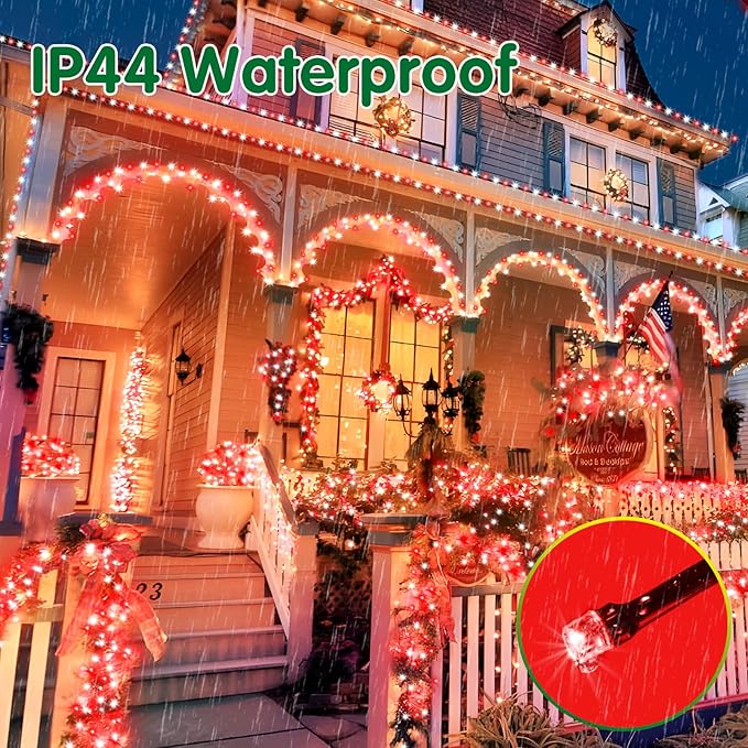 XURISEN 403FT 1000 LED Christmas Lights Outdoor Green Wire String Lights 8 Modes with Timer Memory Waterproof Fairy Light Plug in for Xmas Tree Wedding Yard Party Holiday Decorations(Red+White)