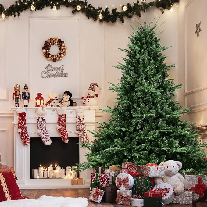 Prelit Spruce LED Christmas Tree - 7ft Artificial with Lights & 2296 Mixed PVC Tips, Auto Hinged for Office/Home Decor