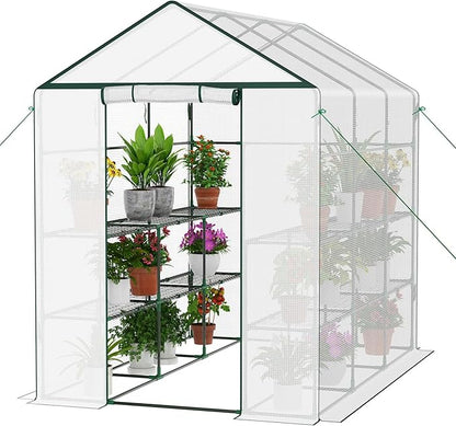 Walk-in Greenhouse for Outdoor, 57 x 85 x 77'' Walk in Plant Greenhouses with Durable UV-Resistant Cover, Reinforced Green House with 3 Tiers Stands Heavy Duty for Patio, Backyard and Porch
