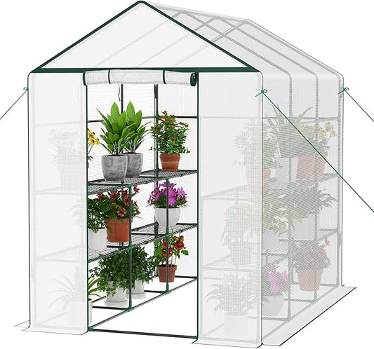 Walk-in Greenhouse for Outdoor, 57 x 85 x 77'' Walk in Plant Greenhouses with Durable UV-Resistant Cover, Reinforced Green House with 3 Tiers Stands Heavy Duty for Patio, Backyard and Porch