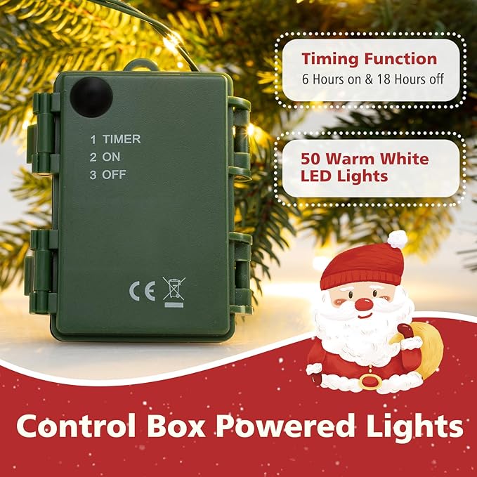 GOFLAME 3FT Pre-Lit Artificial Mini Christmas Tree, Small Tabletop Xmas Fir Tree with 363 Branch Tips, 50 Warm White LED Lights, Timer, Holiday Decoration Tree with Burlap Base