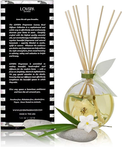 LOVSPA Reed Diffuser Set, Bamboo Jasmine Scented Oil Diffuser with Sticks, Home Fragrance Accessories for Bathroom Shelf Decor, Aroma Diffusers for Home or Office Desk, USA Made