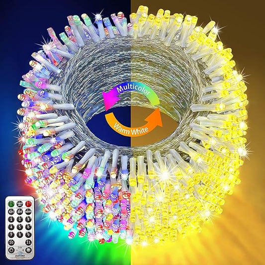 KNONEW 1000 LED 403FT Christmas Lights Outdoor Clear Wire Color Changing String Lights with 11 Modes & Timer Dimmable Fairy Light for Xmas Tree Roof Yard Wedding Decorations(Warm White to Multicolor)