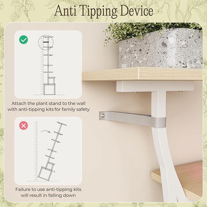 PRAISUN 51.3 Inch Plant Stand with Grow Light, 6 Tiered Indoor Plant Shelf with Larger Flower Holder, Pine-Shaped Stand, 3 Light Modes, Open Base, Corner Plant Rack for Living Room, Oak and White