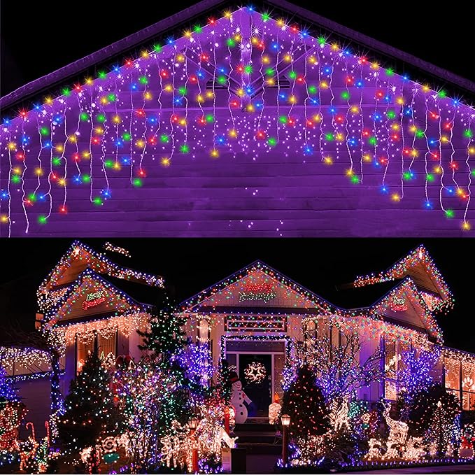 Techip Halloween Christmas Lights Outdoor, 33ft 400 LED Icicle Lights for Outside, Plug in Curtain String Lights Twinkle Tree Lights 8 Modes Waterproof for Patio Party Holiday Decorations Colorful