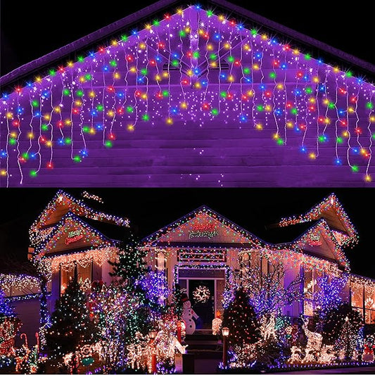 Techip Halloween Christmas Lights Outdoor, 33ft 400 LED Icicle Lights for Outside, Plug in Curtain String Lights Twinkle Tree Lights 8 Modes Waterproof for Patio Party Holiday Decorations Colorful