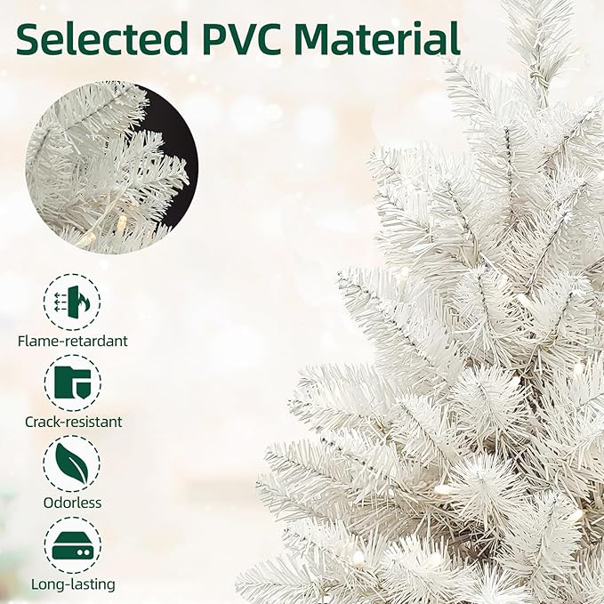 Small Christmas Tree with Lights,2ft Pre Lit Artificial Mini Xmas Tree for Tabletop,Outdoor,Bedroom,Office Decorations,Includes 50 Led Warm Lights,73 PVC Branch Tips,White（Battery Operated）