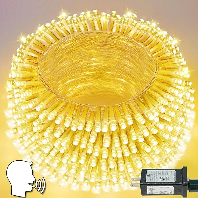 Voice Control Smart Christmas Lights Indoor Outdoor, Clear Wire 66Ft 200 LED String Lights Waterproof, 12 Modes Twinkle Fairy String Light for Xmas Tree Wedding Party Bedroom Decorations (Warm White)