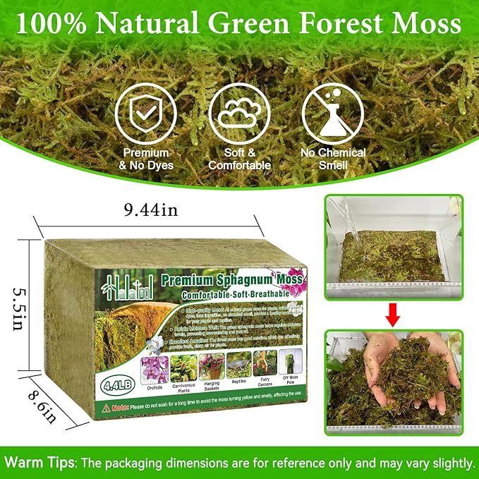 Halatool 4.4LB Green Forest Moss Natural Sphagnum Moss for Plants Fluffy Orchid Moss for Orchids Repotting Dried Plant Moss for Potted Plants Indoor & Outdoor