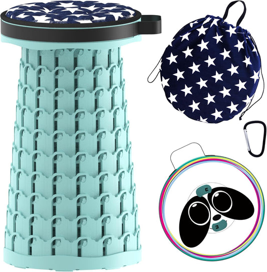 ALEVMOOM Upgraded Telescoping Collapsible Stool with Cushion, Folding Stool with Printing Portable Retractable Foldable Seat Max Load 600lbs for Adults Camping Fishing Outdoor