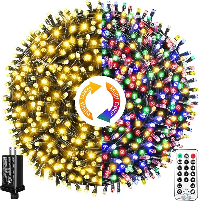 Upgraded 218FT 650 LED Color Changing Christmas String Lights Outdoor/Indoor, Remote Control & 11 Modes & Timer Green Wire Christmas Tree Lights, Waterproof Fairy String Lights for Tree Xmas Garden