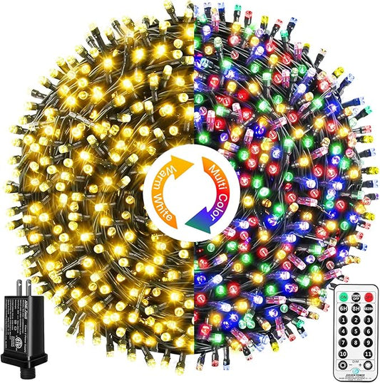Upgraded 218FT 650 LED Color Changing Christmas String Lights Outdoor/Indoor, Remote Control & 11 Modes & Timer Green Wire Christmas Tree Lights, Waterproof Fairy String Lights for Tree Xmas Garden
