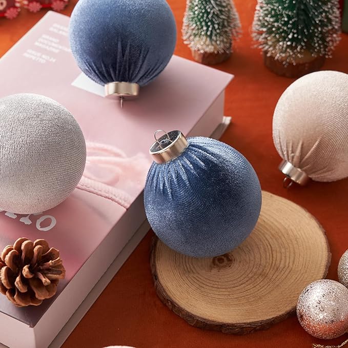 Christmas Ball Ornaments, 15 Pcs Blue & White Ornaments with Velvet, Multicolor Xmas Decorations for Christmas Tree Holiday Decor