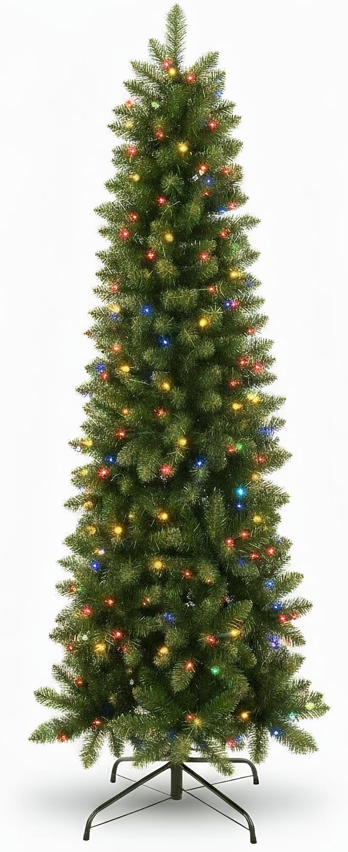 Himimi Pre-lit Christmas Artificial Tree Slim Pencil Tree Space Saving, 6ft Skinny Christmas Trees with Multi Colored Lights, Foldable Metal Stand