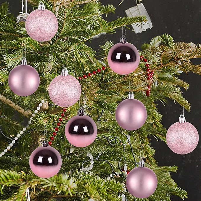 30ct Christmas Ball Ornaments, 3.15" Shatterproof Halloween Tree Decorations, Perfect Hanging Ball for Indoor/Outdoor Holiday Party Decor (Pink)
