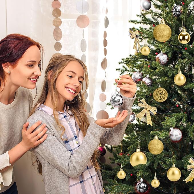 Aitsite 100 Pack Christmas Tree Ornaments Set Mini Shatterproof Holiday Ornaments Balls for Christmas Decorations (Gold and Sliver)